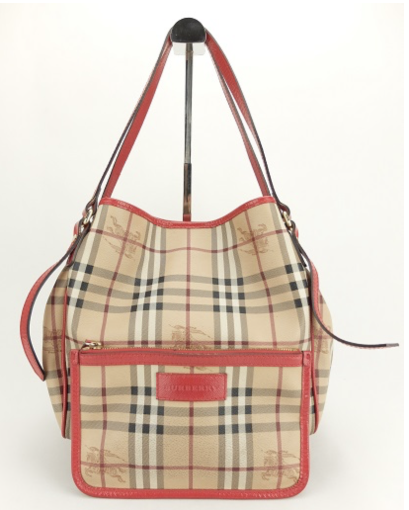 PB6010 Burberry Small Haymarket Centerbury Tote (Red)